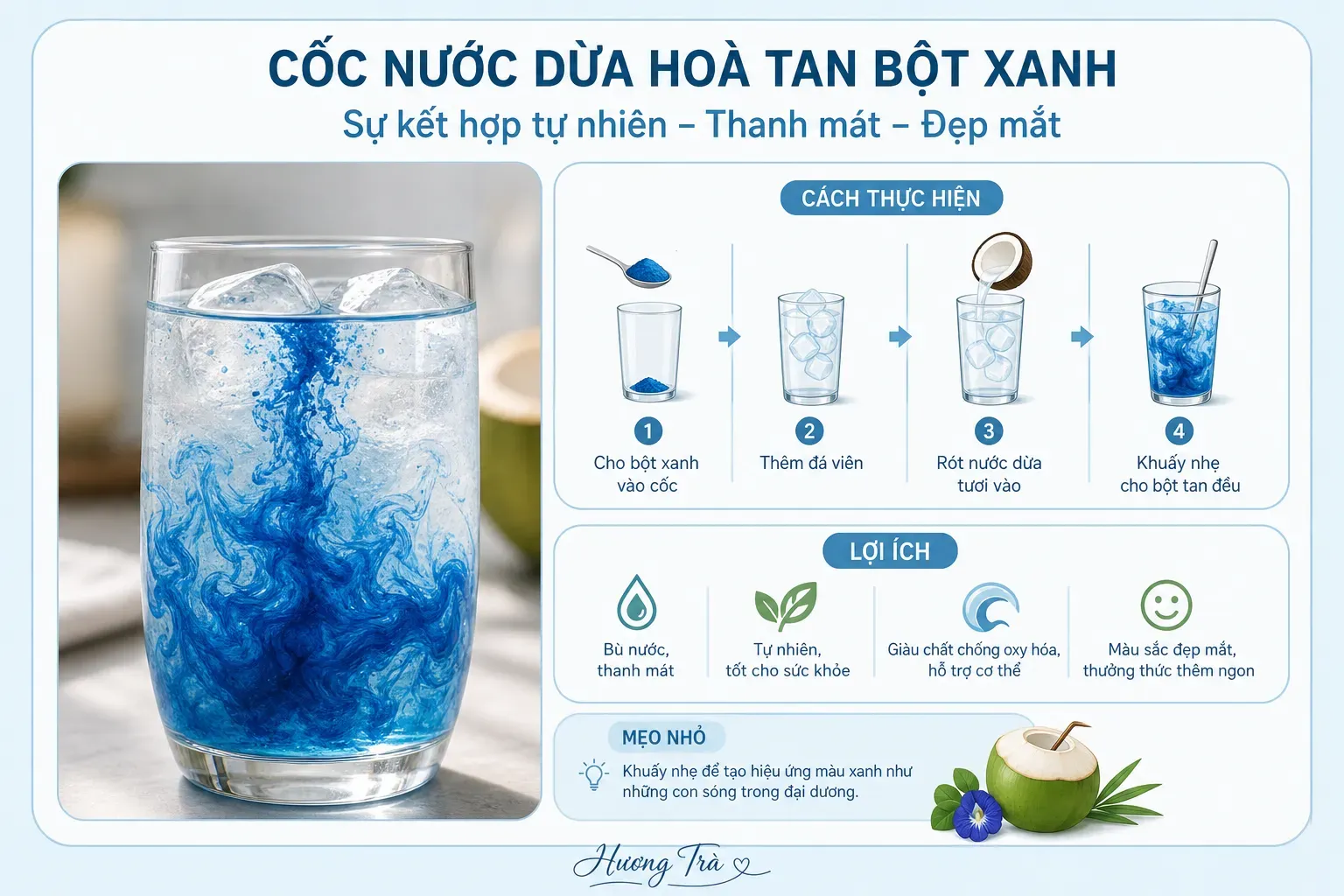 Khi màu xanh lam bước vào ly nước dừa: Một quan sát từ góc bếp