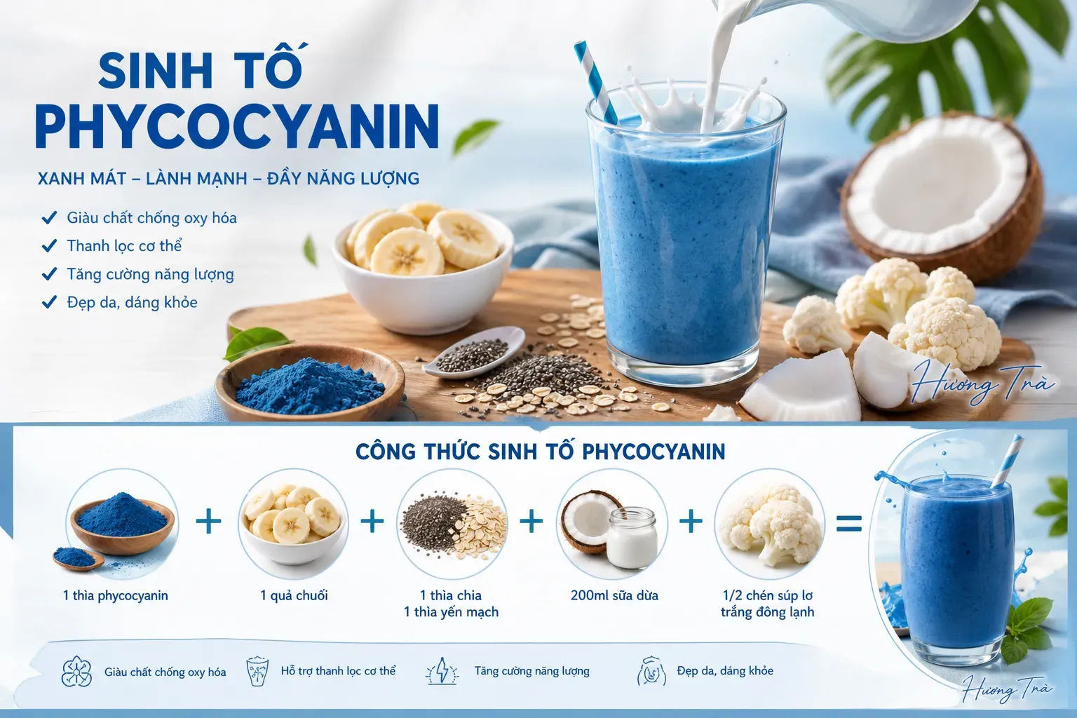 Smoothie xanh lam: Khi một ly uống có thể vừa no nhẹ vừa đẹp mắt 8 Phối hợp nguyên liệu để ly smoothie vừa đẹp vừa no lâu